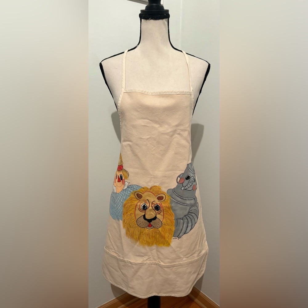 Wizard of Oz Hand Painted Apron; Scarecrow, Tin Man, Lion One Size Preloved